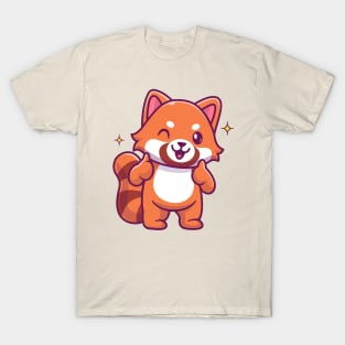 Cute Red Panda With Ok Sign Hand Cartoon T-Shirt